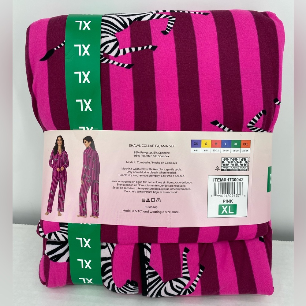 Room Service Pajama Set Pink Zebra Print Striped XL - Picture 7 of 10